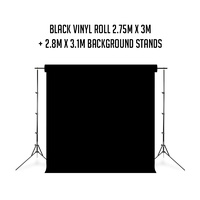 2.75m x 6m Vinyl Backdrop Roll Plus Background Stand Package - Black