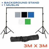 Backdrop Background Stand + 1 x ( 3m x 3m ) 150g pm2 Muslin
