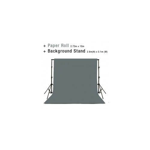 Background Backdrop Stand 2.8m (H) x 3.1 (W) + Charcoal Grey Photography Paper Roll Backdrop 2.72m x 10m