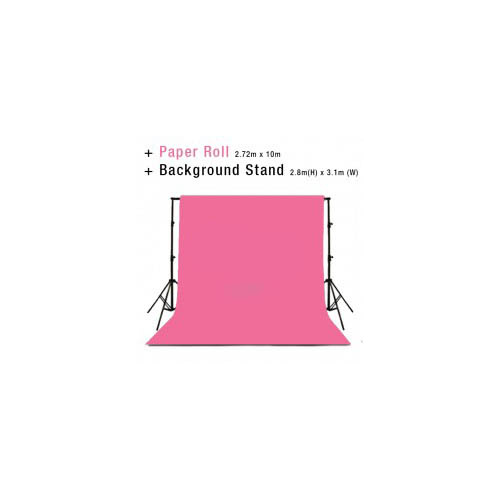 Background Backdrop Stand 2.8m (H) x 3.1 (W) + Hot Pink Photography Paper Roll Backdrop 2.72m x 10m