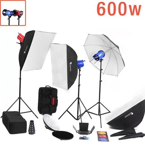 600W Colour Mini Studio FULL Flash Lighting Kit