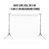 2m x 4m Vinyl Backdrop Roll Plus Background Stand Kit - White
