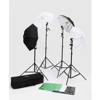 4 Piece Umbrella Lighting Kit + 3 (2m x 3m) Muslin + Background Stand