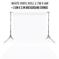 2.75m x 6m Vinyl Backdrop Roll Plus Background Stand Package White