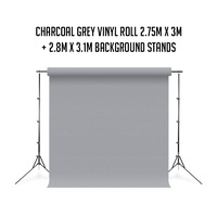 2.75m x 6m Vinyl Backdrop Roll Plus Background Stand Package - Grey