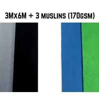 Photo Background Muslin 170gsm (3m x 6m) 100% Cotton x 3