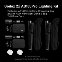 GODOX 2X AD100PRO LIGHTING KIT Package BONUS DIFFUSER CAPS