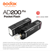 Godox AD200 Pro 200W 2.4G TTL 1/8000s HSS 2900mAh Double Head Pocket Flash Speedlite AD200PRO