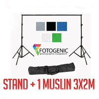 2.3m H x 3.05m W Background Stand and 1 Muslin 3m x 2m Backdrop