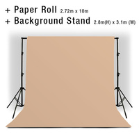 Background Backdrop Stand 2.8m (H) x 3.1 (W) + Beige Photography Paper Roll Backdrop 2.72m x 10m