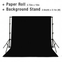 Background Backdrop Stand 2.8m (H) x 3.1 (W) + Black Photography Paper Roll Backdrop 2.72m x 10m