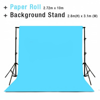Background Backdrop Stand 2.8m (H) x 3.1 (W) + Baby Blue Photography Paper Roll Backdrop 2.72m x 10m