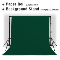 Background Backdrop Stand 2.8m (H) x 3.1 (W) + Forest Green Photography Paper Roll Backdrop 2.72m x 10m
