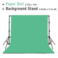 Background Backdrop Stand 2.8m (H) x 3.1 (W) + Chrome Key Green Photography Paper Roll Backdrop 2.72m x 10m