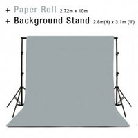 Background Backdrop Stand 2.8m (H) x 3.1 (W) + Light Grey Photography Paper Roll Backdrop 2.72m x 10m