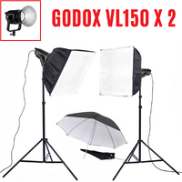 Godox VL150D x 2 Video Lights Kit 150W COB LED 5600K lights with bowens mount. Can be battery powered.