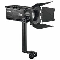 Godox S60 60w LED Focusing Light 5600K with Barn Door AC and V-lock battery powered Adjustable beam from 6 to 55 degrees.