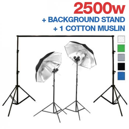 Studio Continuous Umbrella Lighting Kit 2500W total output power + 1 3m x 6m Muslin