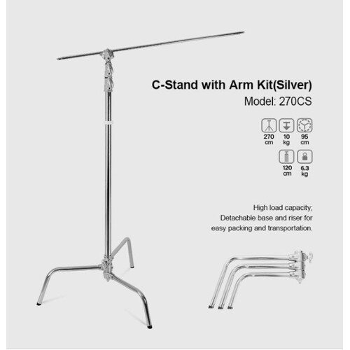 Godox 270CS 2.7m Stainless Steel C-Stand with 120cm Boom Arm