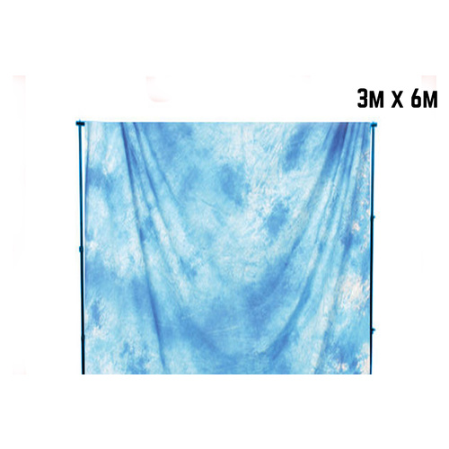 Backdrop Background White/Blue Cloud Effect Muslin 3m x 6m