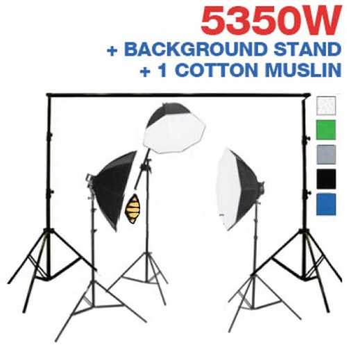 100cm + 80cm Continuous Octagon Boom Light Package + Background Stand + 1 Muslin 7050W