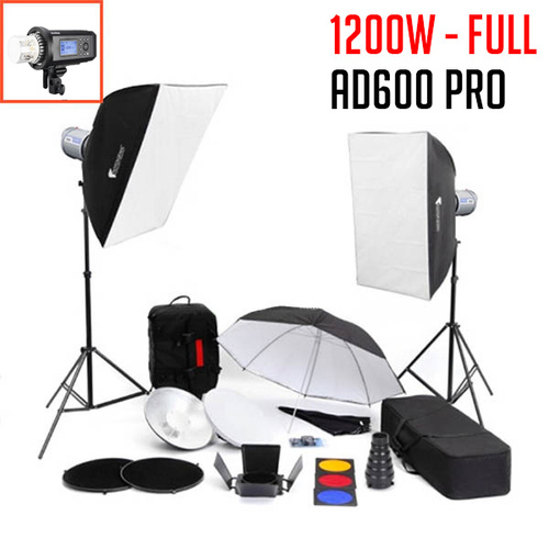 2 x Godox AD600 Pro Studio Monoblock Flash Kit - FULL