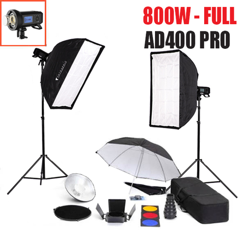 2 x Godox AD400 Pro Studio Monoblock Flash Kit - FULL