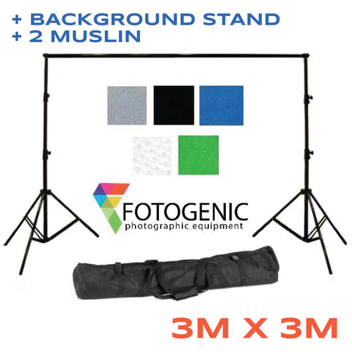 Backdrop Background Stand + 2 x ( 3m x 3m ) 150g pm2 Muslin