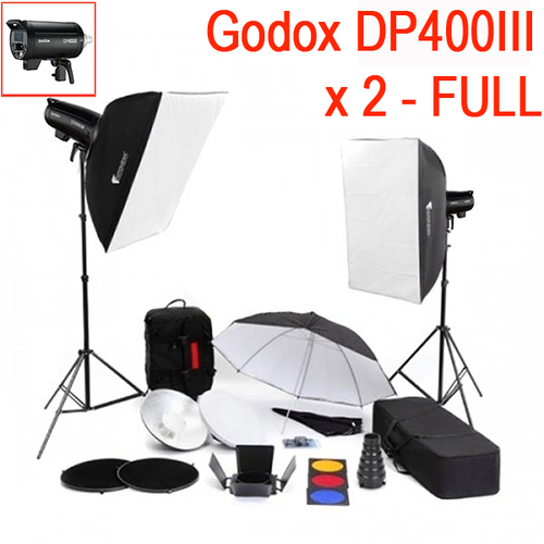 Godox DP400III x 2 Flash Lights Kit package - FULL accessories set for Camera Flash Photography