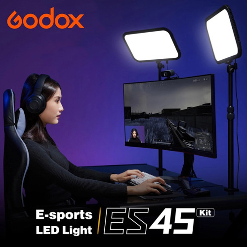 GODOX ES45 E-sports 56W Soft Panel LED Light 2800-6500K For youtube, streamers, vloggers, gaming includes mounting rod. 2 x Lights Kit