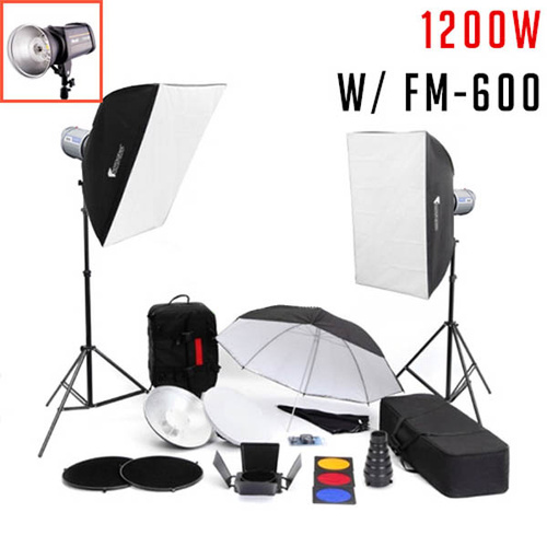 1200W Flash Photo Studio Lighting Kit - 600ws x 2 Bowens S Mount type Menikl FM-600