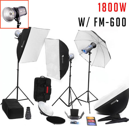 1800W 3 x FM-600 Studio Flash Lighting Kit - Bowens S Mount type