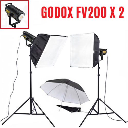 Godox FV200 Hybrid Constant and Flash LED Light x 2 Lights Package with softboxes