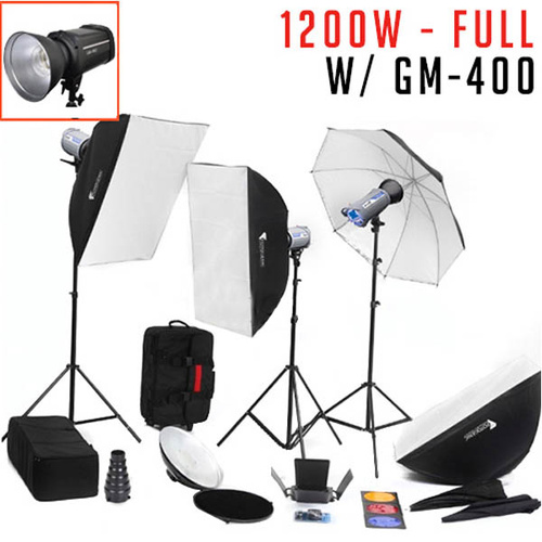 GM-400 x 3 1200W Remote Flash Lighting Bowens Mount Kit FULL