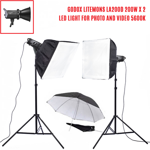 Godox Litemons LA200D x 2 Video Lights Kit 200W COB LED 5600K lights with bowens mount.