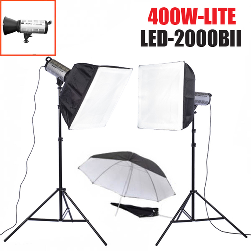 NiceFoto LED-2000BIII 2 x 200w Sun Light Kit with soft boxes and umbrellas