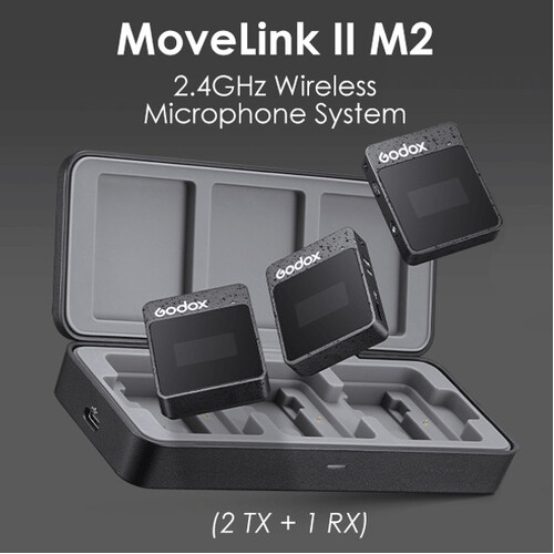 Godox MoveLink II M2 2.4GHz Wireless Microphone Kit (2 TX + 1 RX) for Cameras & Smartphones