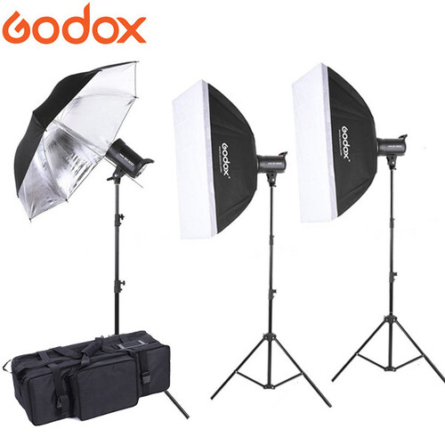 GODOX 3 X MS200V 200WS COMPACT STUDIO LIGHTING KIT with x 2 softboxes and 1 x umbrella