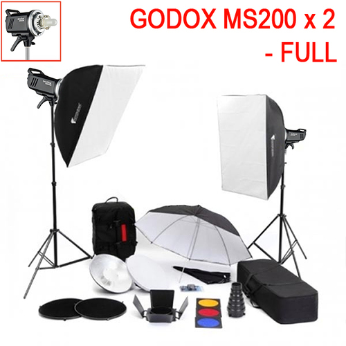 Godox MS200 Compact Flash Lighting Kit Package - FULL 200ws x 2