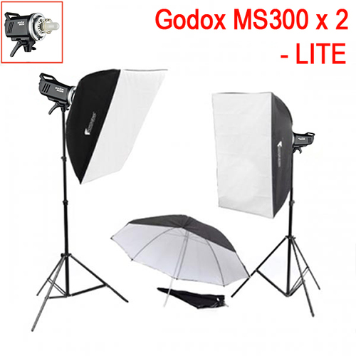 Godox MS300 x 2 Package Photo Studio Lighting Set - LITE 300ws flash strobes kit