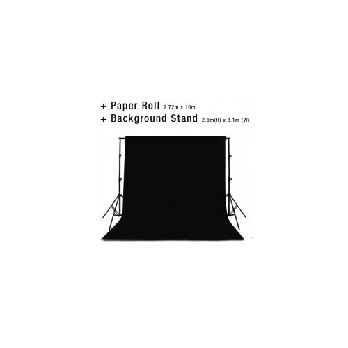 Background Backdrop Stand 2.8m (H) x 3.1 (W) + Black Photography Paper Roll Backdrop 2.72m x 10m