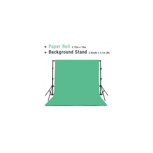 Background Backdrop Stand 2.8m (H) x 3.1 (W) + Chrome Key Green Photography Paper Roll Backdrop 2.72m x 10m