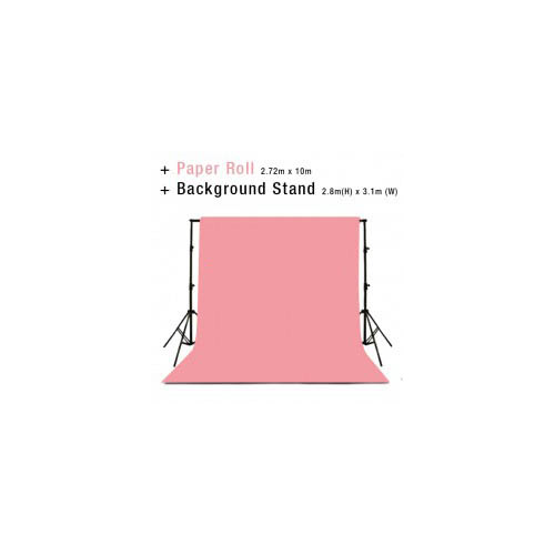 Background Backdrop Stand 2.8m (H) x 3.1 (W) + Pastel Pink Photography Paper Roll Backdrop 2.72m x 10m