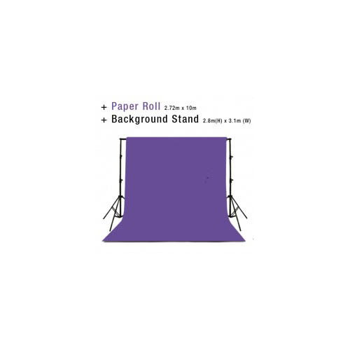 Background Backdrop Stand 2.8m (H) x 3.1 (W) + Purple Photography Paper Roll Backdrop 2.72m x 10m