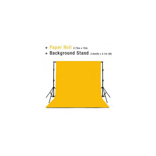 Background Backdrop Stand 2.8m (H) x 3.1 (W) + Deep Yellow Photography Paper Roll Backdrop 2.72m x 10m