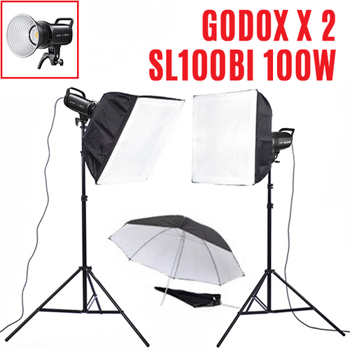 Godox SL100bi x 2 Video Lights Kit 100W COB LED Bi-colour lights with bowens mount.