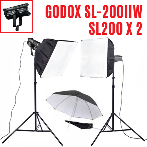 Godox SL200IIW 200W Daylight 5600K LED Video Photo Light Ac Powered x 2 Lights Set