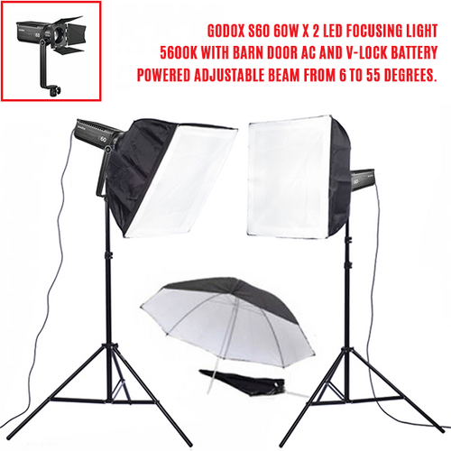 Godox SL60D x 2 Video Lights Kit 60W COB LED 5600K lights with bowens mount.