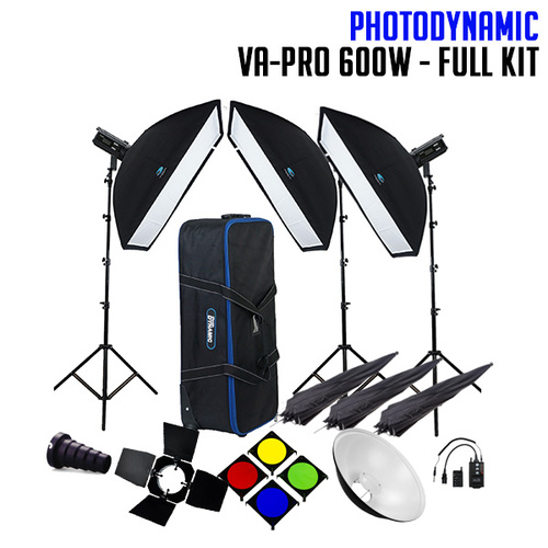 PhotoDynamic Angle VA-PRO 600W x 3 Studio Flash Lighting Kit - FULL