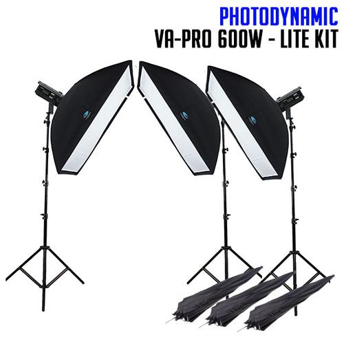 PhotoDynamic Angle VA-PRO 600W x 3 Studio Flash Lighting Kit LITE Monoblock 1800W Flash Light Pack